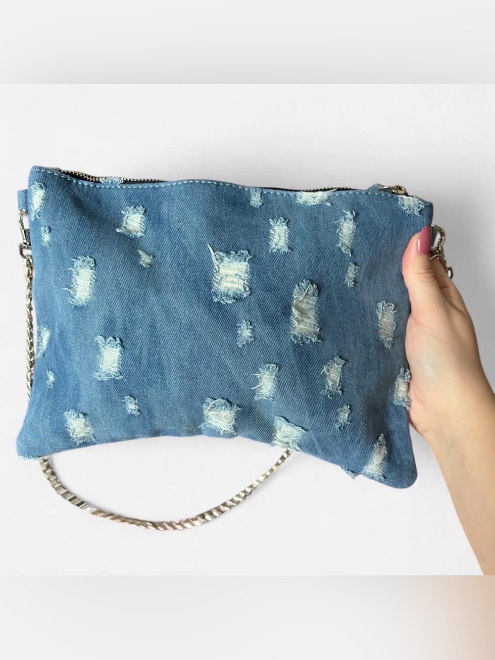 Butterfly Embroidered Denim Shoulder Bag - Blue - Picture 3 of 3